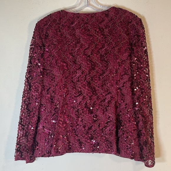 Neiman Marcus Glitter Sequin Embroidered Lace Jacket with Jewel Button Front. 16 - Picture 9 of 12